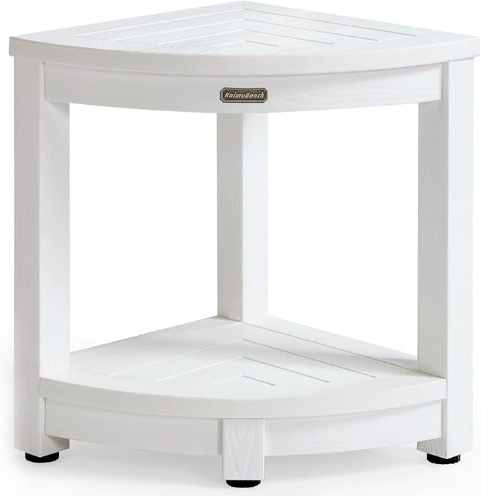 Corner Shower Stool for Inside Shower Waterproof, Poly Lumber Bathroom Shower Corner Bench Seat, Plastic Shower Chair Seat, Shower Shaving Foot Rest with Adjustable Feet, Non-Slip, White