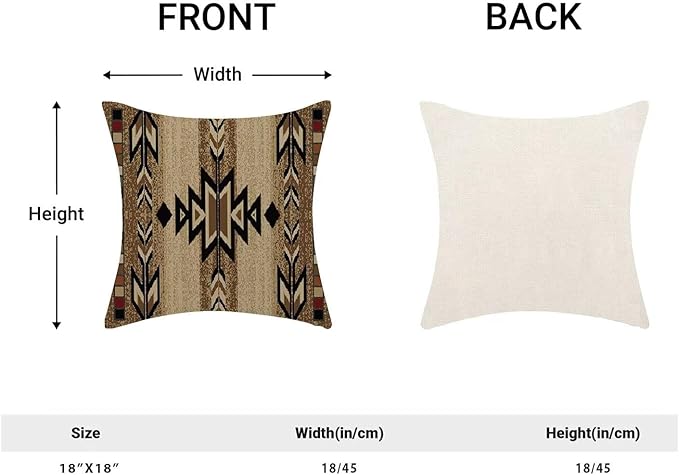 Boho Brown Carpet Throw Pillow Covers 18x18 Inch Set of 2, Rustic Tribal Decorative Throw Pillow Covers Antique Brown Linen Outdoor Cushion Cover for Sofa Couch Farmhouse Room Decor