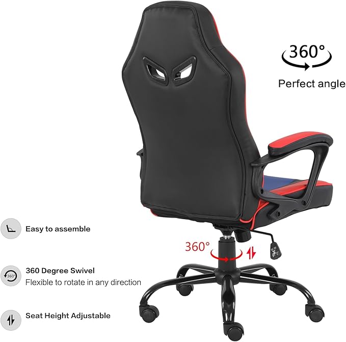 Modern-Depo Gaming Chair for Teenagers Juniors, Swivel Ergonomic Desk Chair, Height Adjustable Student Racer Chair, Blue Red