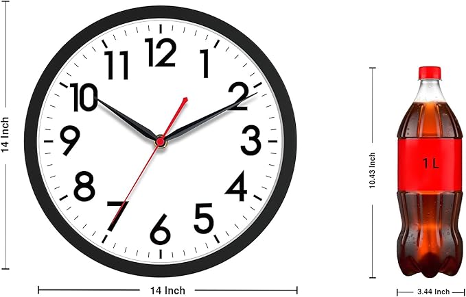 AKCISOT 14 Inch Wall Clock Silent Non-Ticking Modern Wall Clocks Battery Operated - Analog Classic Clock for Office, Home, Bathroom, Kitchen, Bedroom, School, Living Room(Black)