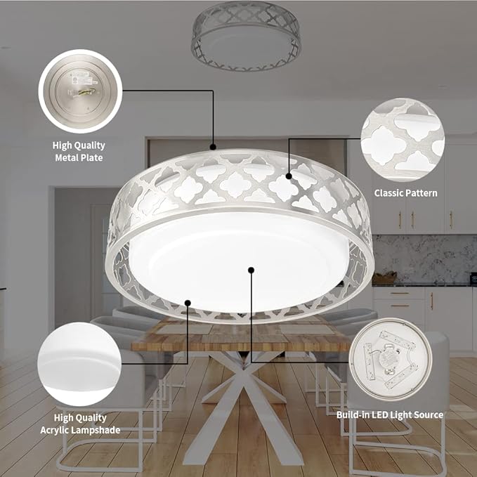 14inch LED Ceiling Light, 20W 1400 Lumens Dimmable Flush Mount Lighting Fixtures, 3000K Warm White, Brushed Nickel Finish, ETL Listed for Kitchen, Hallway, Bedroom, Laundry