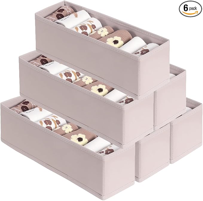MURRI&MURRDI 6-Pack Mini Foldable Fabric Drawer Organizers for Clothes, Gray - Storage Bins for Socks, Underwear, Bras, Accessories - Fits Nursery, Closet, Dresser (6 Gray)