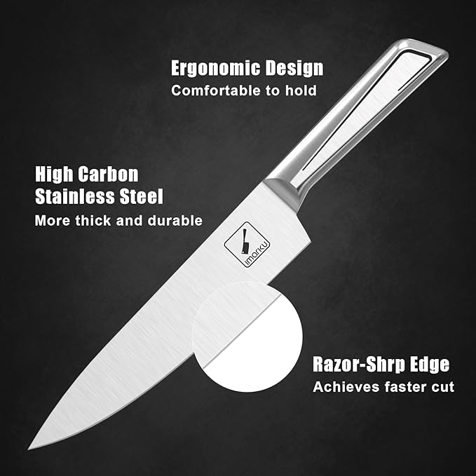 imarku Kitchen Knife Set with Block and Built-in Sharpener, Japanese Stainless Steel 14-Piece Knife Set with Utility Knife, Dishwasher Safe, Non-Slip Ergonomic Handles, Essential Gift for Home Cooks