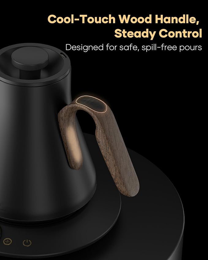 Cocinare FLOW B9 Gooseneck Electric Kettle, Precise Temperature Control for Pour-Over Coffee & Tea Brewing, Stainless Steel Interior, Rapid Heating for Boiling Water 0.9L (Goya Walnut)