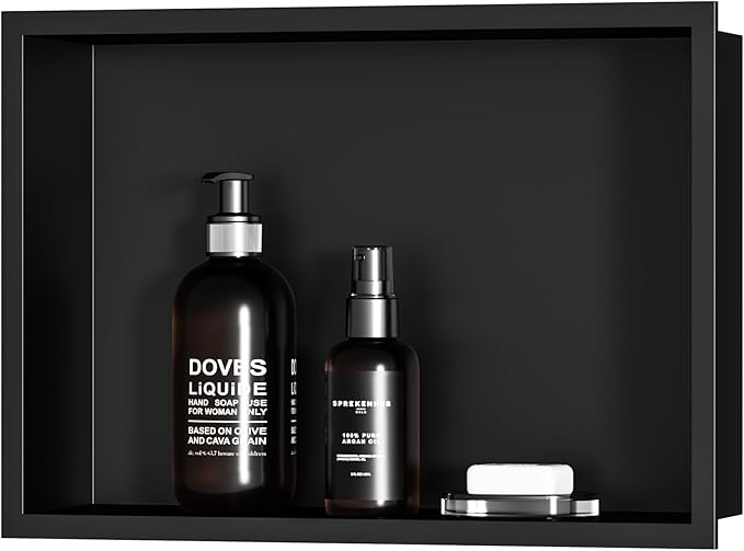 Stainless Steel Shower Niche 18" X 12", No Tile Needed Wall Niche, Recessed Shower Shelf for Bathroom Storage, Matte Black
