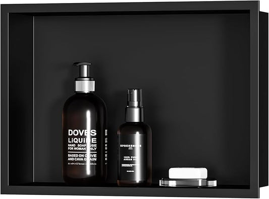 Stainless Steel Shower Niche 18" X 12", No Tile Needed Wall Niche, Recessed Shower Shelf for Bathroom Storage, Matte Black