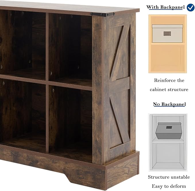 8 Cube Storage Organizer, 2 Tier Bookshelf for Living Room, Farmhouse Bookcase with Led, Kids Toy Storage Cabinet, Wall Cubby Shelves for Home Decor, Wood Display Cabinet for Bedroom, Brown