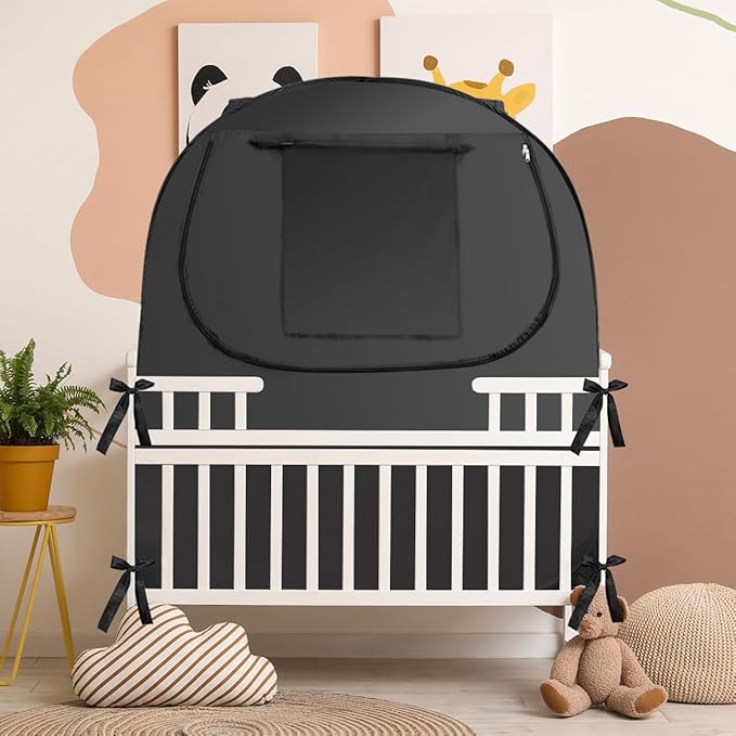 Crib Blackout Cover, Blackout Crib Cover for Babies, Portable Sleep Pod for Kids with Effortlessly Installation, Block 90% + Light