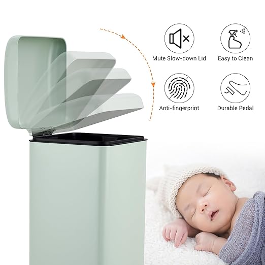30 Liter/8 Gallon Kitchen Trash Can, Fingerprint-Proof Stainless Steel Garbage Can with Soft Close Lid, Foot Pedal, Removable Inner Bucket for Home, Office, Bedroom, Bathroom, Green