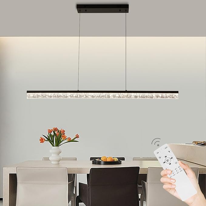 Modern Led Pendant Light, Dimmable Crystals Led Chandelier for Dining Room Light Fixture Over Table Creative Vertical Pendant Light for Kitchen Island, Dining Room, Bedroom(49.6IN)