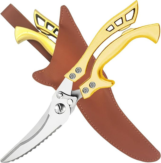 ANDONG Poultry Shears Heavy Duty Kitchen Shears with Serrated Edge, Kitchen Scissors spring loaded, Chicken Shears Heavy Duty Professional, Gold