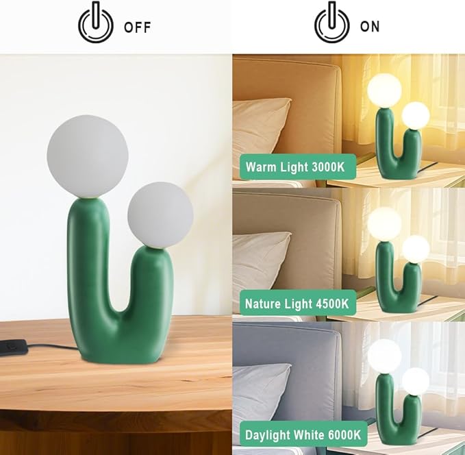 Nightstand Lamps, Modern Cactus Lamp, Dimmable Resin Table Lamp, Suitable for Living Room, Bedroom, Bedside Table (Green)