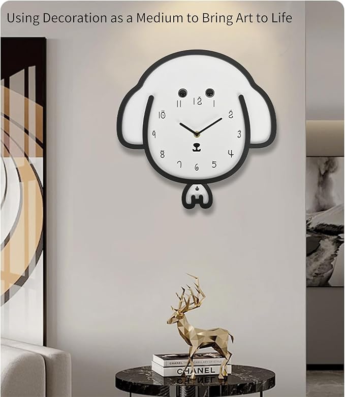 Adventurers Puppy Wall Clock – Adorable Silent Cartoon Clock with Swinging Tail and Rolling Eyes, Modern Fun Decorative Wall Clock for Kids’ Room, Bedroom, Kitchen or Living Room