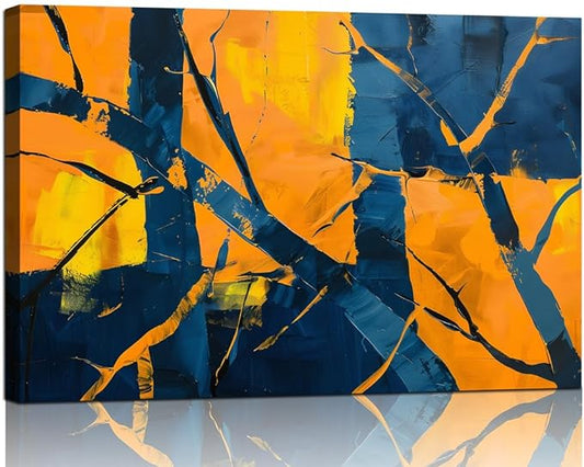 Orange Abstract Wall Art Nave Blue Modern Abstract Wall Decor for Living Room Large Abstract Artwork Prints on Canvas Color Block Painting for Bedroom Home Office Decorations(36"x24")
