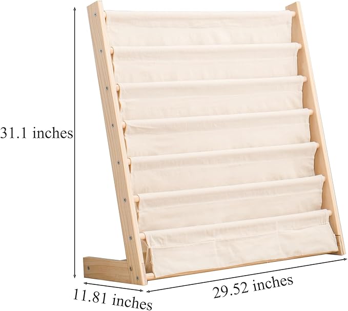 7 Tier Wood Bookshelf for Kids Books Storage Organizer Natural Wooden Book Shelves for Study Room Living Room (29.52" L x 11.81" W x 31.10" H)