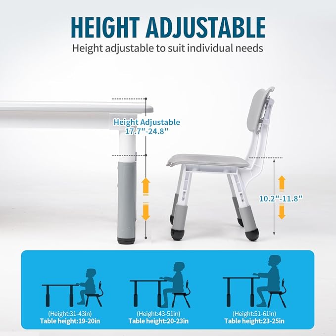 UNICOO Kids Table and Chairs Set, Height Adjustable Multi-Activity Preschool Table with Graffiti Desktop for Ages 2-8 - Versatile Kids Tables for Play, Learning, and Creativity(Maple Top/Gray Border)