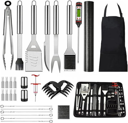30PCS Portable Grilling Accessories Kit,BBQ Accessories Set with Storage Bag,Stainless Steel Barbecue Tool Set with Apron, for Outdoor,Camping,Backyard Grill Accessories Sets,Man Best Barbecue Gift