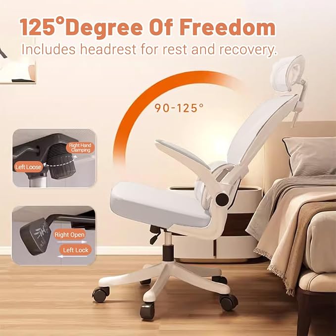 Ergonomic Office Chair Computer Desk Chairs with Flip-up Armrests and Lumbar Support, High Back Mesh Gaming Chairs Rolling Work Swivel Task Chairs with Adjustable Headrest