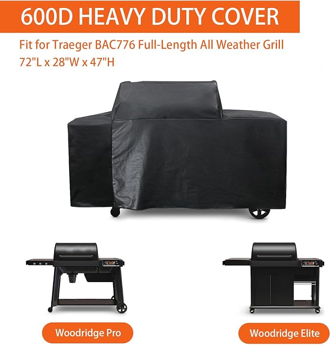 Replacement Traeger BAC776 Woodridge Pro and Woodridge Elite Pellet Grills, 600D Polyester Outdoor Heavy Duty Waterproof Full-Length All Weather Grill Cover Accessory- 69 in
