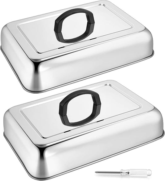 2PCS Rectangular Basting Cover, HaSteeL Stainless Steel Cheese Melting Dome Steaming Cover Lid, Heavy Duty Griddle Grill Accessories for Flat Top BBQ Kitchen Indoor & Outdoor, Dishwasher Safe