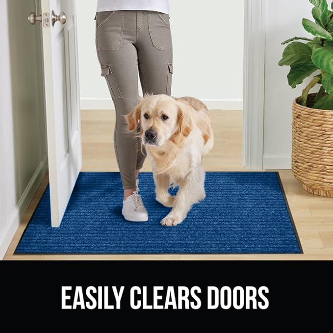 GORILLA GRIP Traffic Guard Door Mat, Heavy Duty Welcome Mats, Commercial Office Space Doormat, Waterproof, Fade Resistant, Strong Rubber Backing, Low Profile, Shoe and Boot Scraper, 29x17, Blue