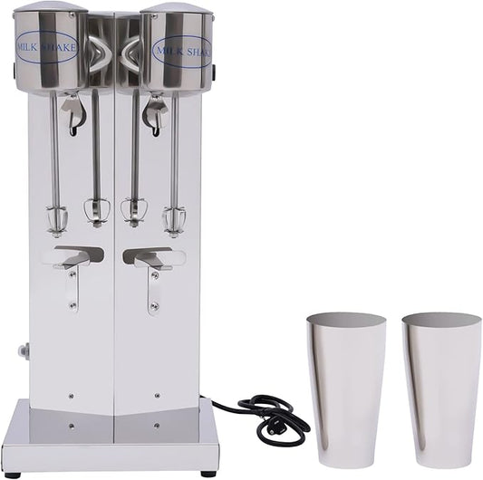 Milk Shaker Machine Double Head, 110V Commercial Stainless Steel Milk Shaking Machine, Electric Milkshake Maker with 2Pcs 800ml Cups, Speed Adjustable