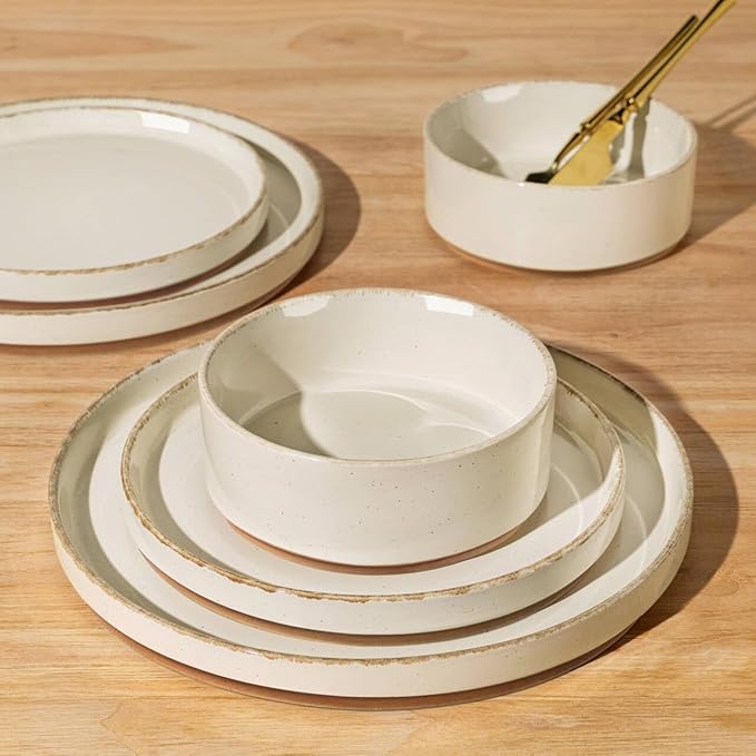 AmorArc Ceramic Dinnerware Sets for 6, 18 Pieces Handpainted Plates and Bowls Set with Rustic Terracotta Underside, Scratch Resistant Stoneware Dishes Set, Dishwasher & Microwave Safe