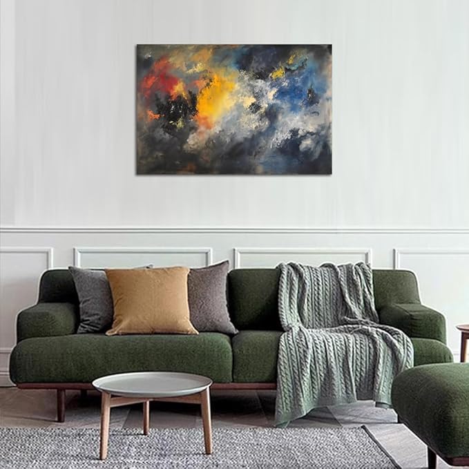 Abstract Wall Art for Living Room Black Modern Canvas Artwork Fantasy Colorful Cloud Pictures Contemporary Painting Decor for Bedroom Home Office Decorations 24x36 inches