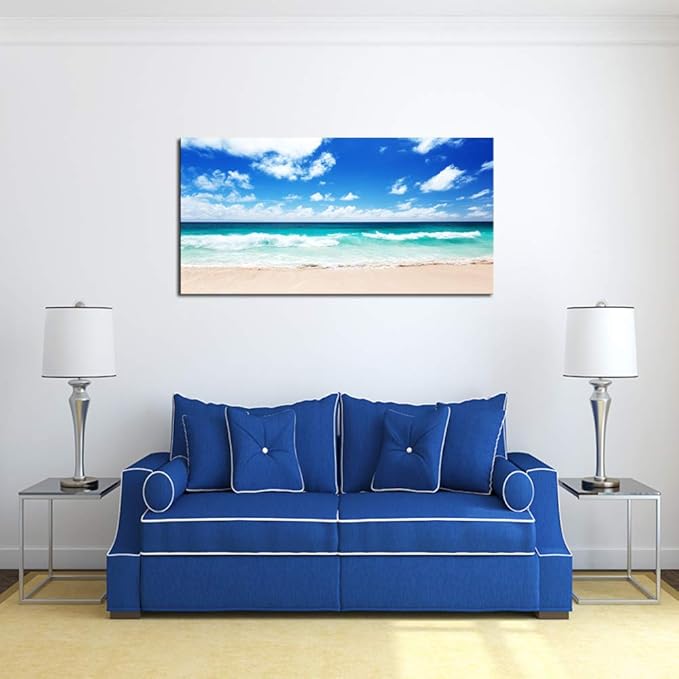 XXMWallArt FC1475 Canvas Prints Wall Art Seychelles Beach Ocean Waves Nature Seascape Picture Artwork Prints Framed Ready to Hang for Home Office Bedroom Living Room Bathroom Kitchen Wall Decor