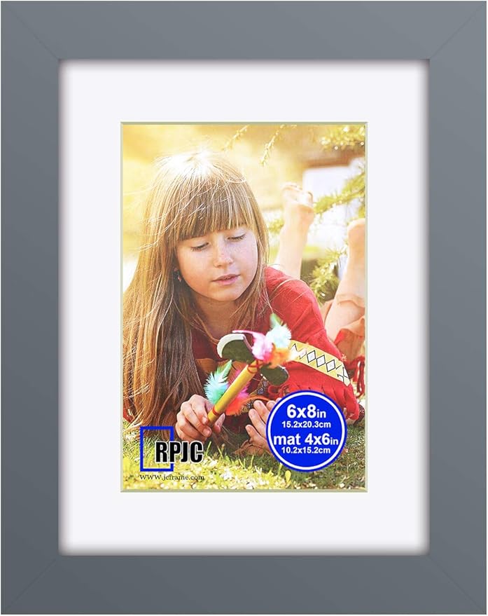 RPJC 6x8 inch Picture Frame Made of Solid Wood and High Definition Glass Display Picture 4x6 with Mat or 6x8 Without Mat for Wall Mounting Photo Frames Grey