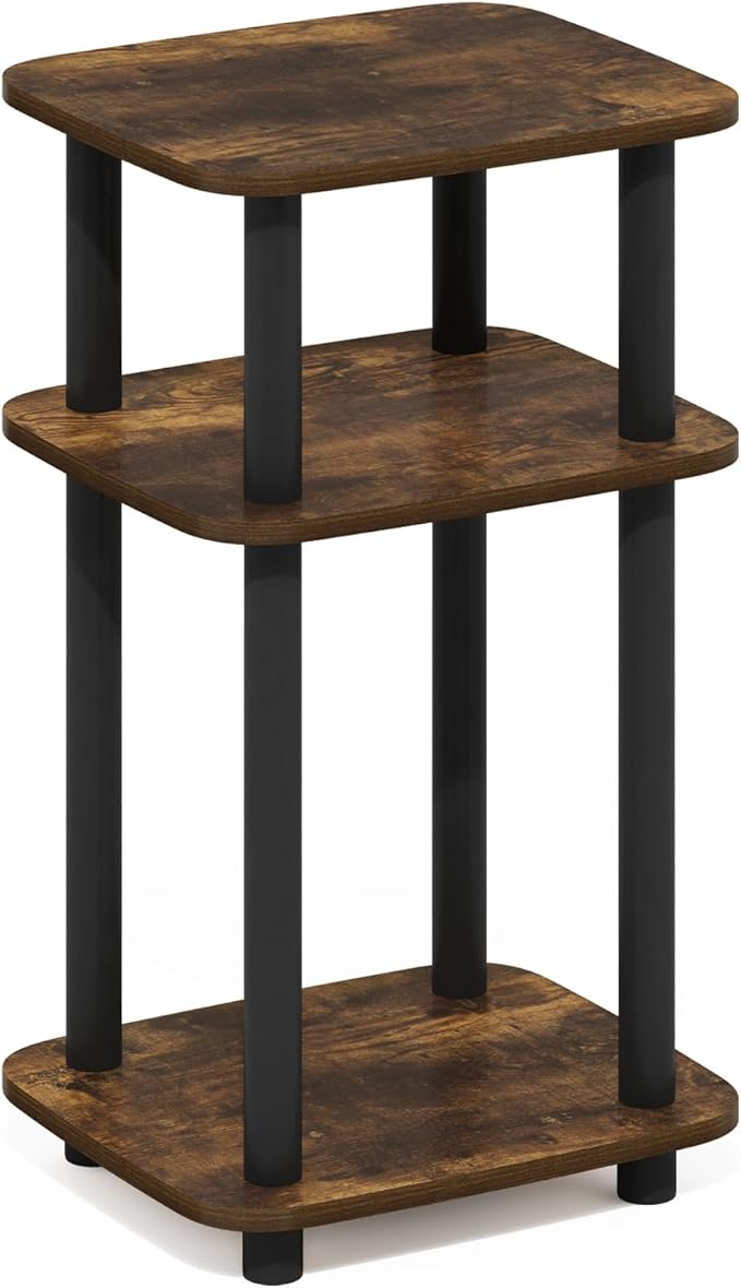 Furinno Just 3-Tier Turn-N-Tube Curve End Table, Side Table, 1-Pack, Amber Pine/Black