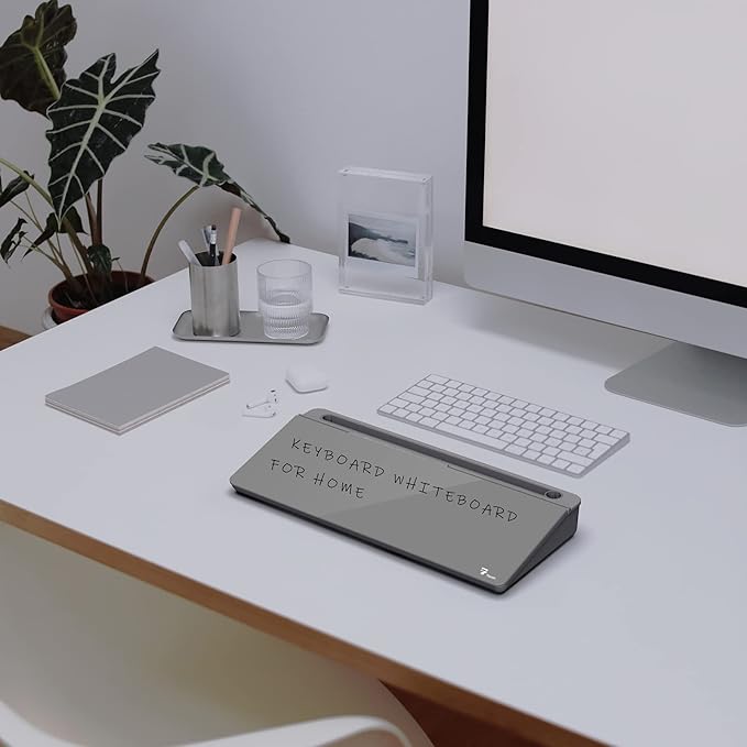 TOWON Small Tilted Desktop Glass Whiteboard, Notepad Computer Keyboard Stand with Dry Erase Board Surface, Desk Organizers with Accessories for Office, Home, School Supplies, Gray, 17 x 6 Inches