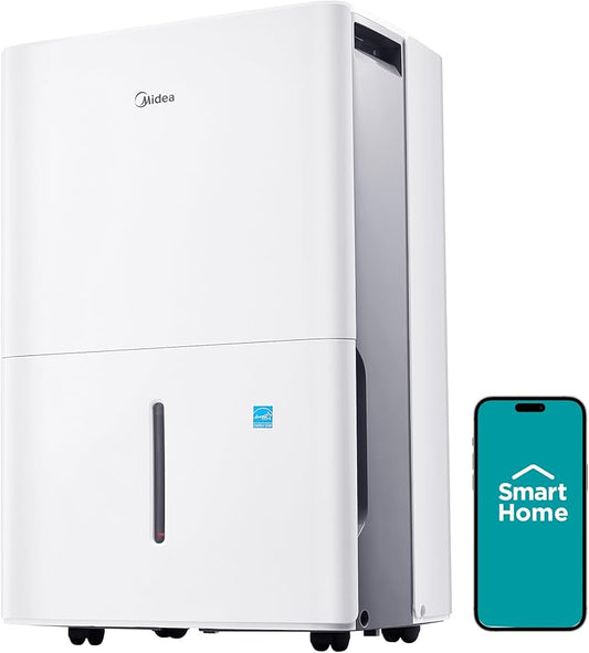 Midea 4,500 Sq. Ft. Dehumidifier With Pump Included, Energy Star Certified, 50 Pint - Ideal For Basements, Large & Medium Sized Rooms, And Bathrooms (White)