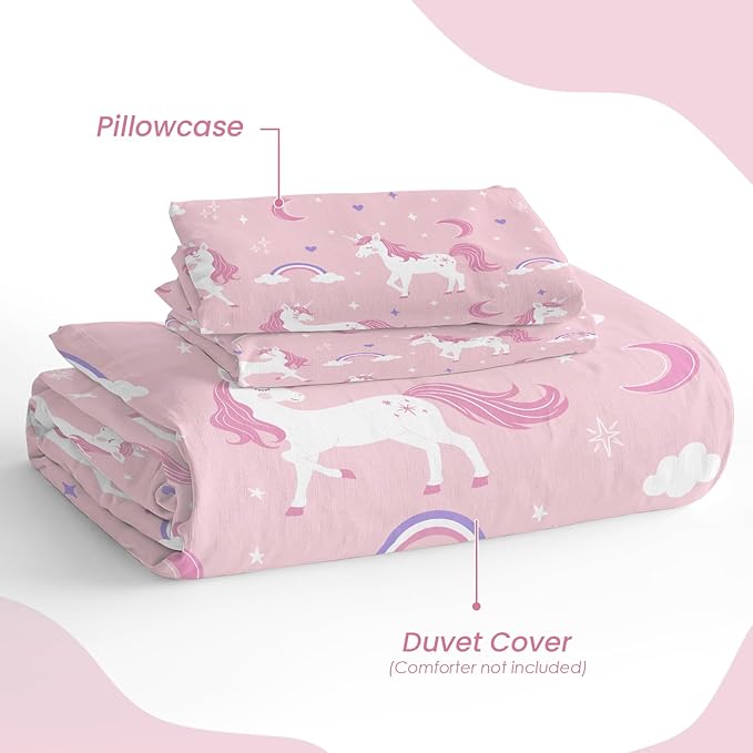 SANDJEST Unicorn Duvet Cover Sets Full Size for Kids Girls, Incude 1 Polyester Comforter Cover 80x90 Inches and 2 Pillowcases 20x26 Inches, Comforter Not Included, Gift for Christmas Birthday