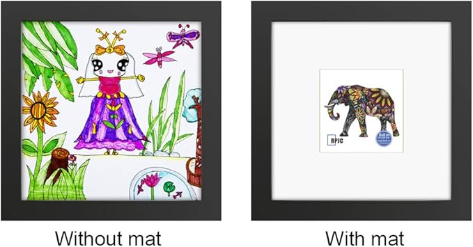 RPJC 8x8 Soild Wood Picture Frame with High Definition Glass Display Pictures 4x4 with Mat or 8x8 Without Mat for Wall Mounting Hanging Photo Frame Black