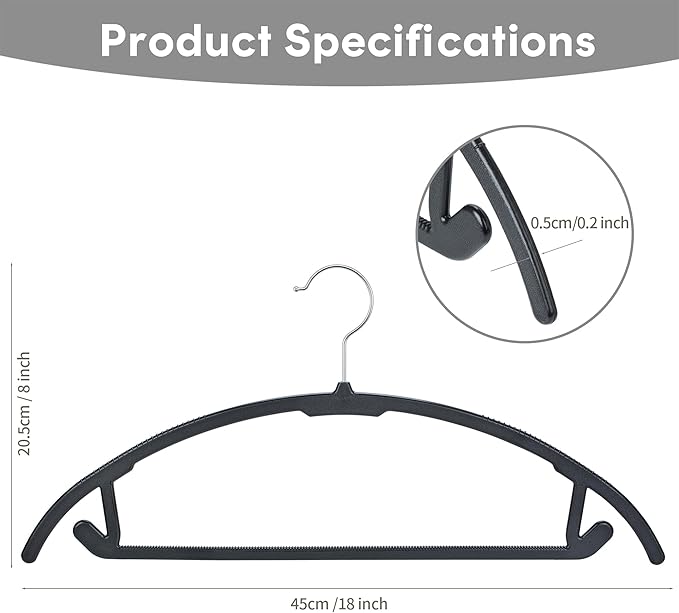 UNEED Hangers 32 Pack, Plastic Non-Slip Black Hangers, No Shoulder Bumps, Curved Design to Protect Clothes Shape (Black)