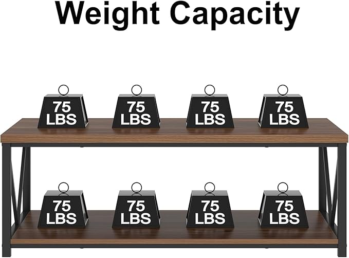 FOLUBAN Modern Coffee Table, Wood and Metal Center Table with Storage, Industrial Cocktail Table for Living Room, Rustic Walnut, 47 Inch