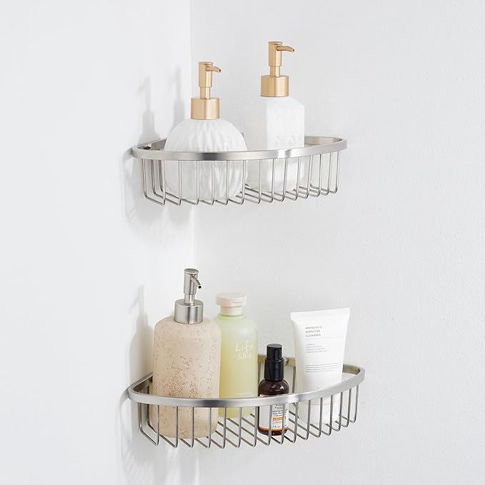 Corner Shower Caddy Basket - Stainless Steel Bathroom Shower Shelf/Organizer for Shower Storage - Sturdy Wall Corner Rack - Silver set of 2