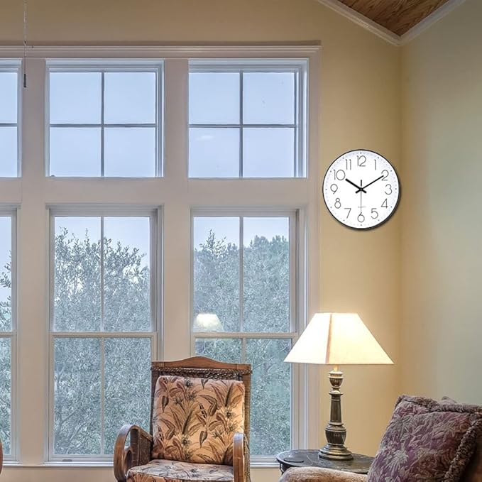 jomparis Black Wall Clock Large 13.5 Inch Silent Non Ticking Battery Operated Quartz Decorative Round Wall Clock for Classroom Living Room,Office,School