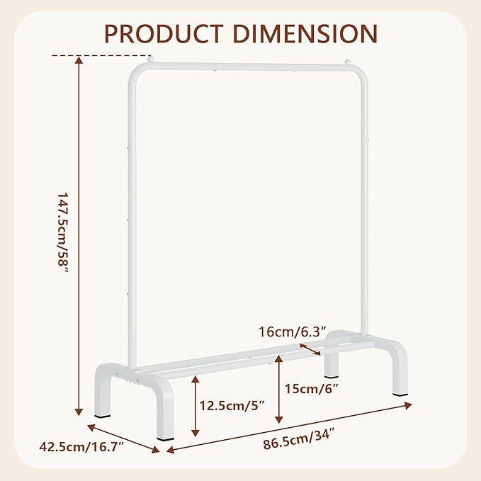 JIUYOTREE Standard Clothes Clothing Garment Rack with Storage Shelves Clothes Organizer for Hanging Clothes Coat Jacket Shirt Sweater Jeans White