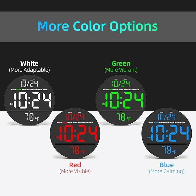 Digital Wall Clock with Large LED Display, Date, Temperature, Auto-Brightness | Small [PLUG-IN] Clock | Modern Electric Wall Clock for Bedroom, Classroom, Living Room, Home, Office, Farmhouse – Green