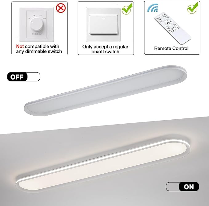 47.1 Inch Dimmable Metal LED Ceiling Light,Slim, Edge Lit - 65W Full Spectrum Linear Ceiling Lamps,3000-6500K Modern Ultra Thin Low Profile Light Fixture for Kitchen, Home & Office Hallway