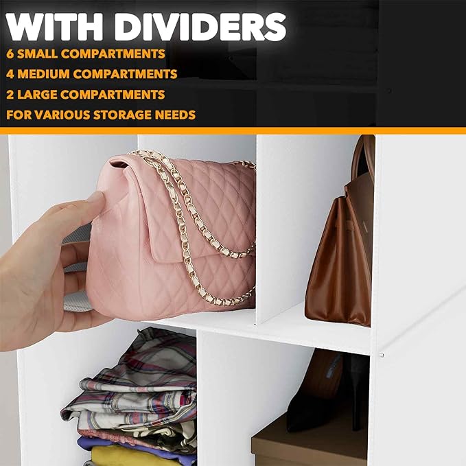 SpaceAid 2 Pack Hanging Closet Organizer and Storage with Dividers, 24 Compartments Hanging Shoe Shelves for Closet, Wardrobe, RV, Garment Rack - White