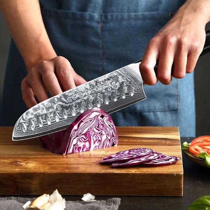 Professional Santoku Knife 7 inch - Classic Damascus pattern Japanese VG-10 Steel Chef Knife