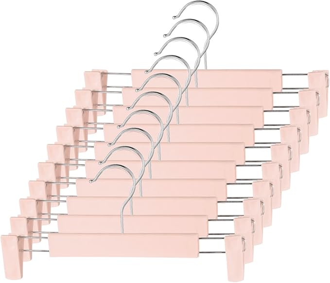 10 Pack Pants Hangers with Adjustable Non-Slip Clips Anti-Rust Hanging Hook for Trouser,Skirts,Jeans,Clothes Hangers Pink