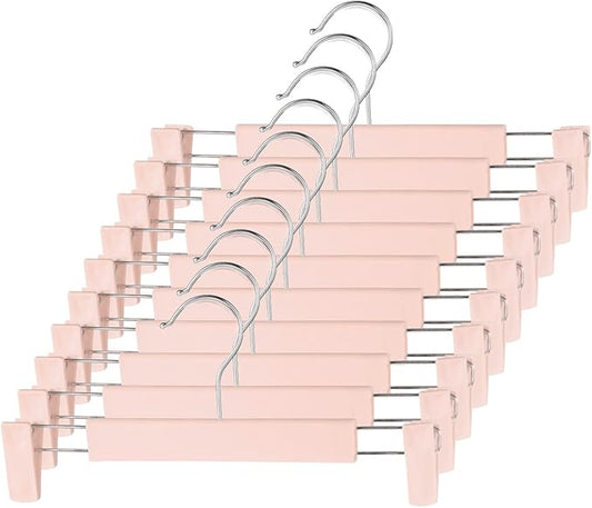 10 Pack Pants Hangers with Adjustable Non-Slip Clips Anti-Rust Hanging Hook for Trouser,Skirts,Jeans,Clothes Hangers Pink