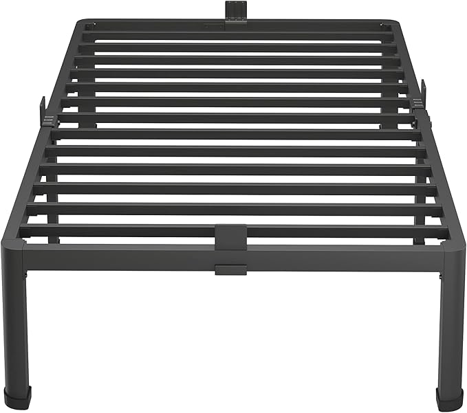 MAF 18 Inch Twin Bed Frames with Round Corner Legs Mattress Slide Stopper No Box Spring Needed Heavy Duty Metal Platform Bed Frame Under-Bed Storage Space, 3000 LBS Steel Slats Support