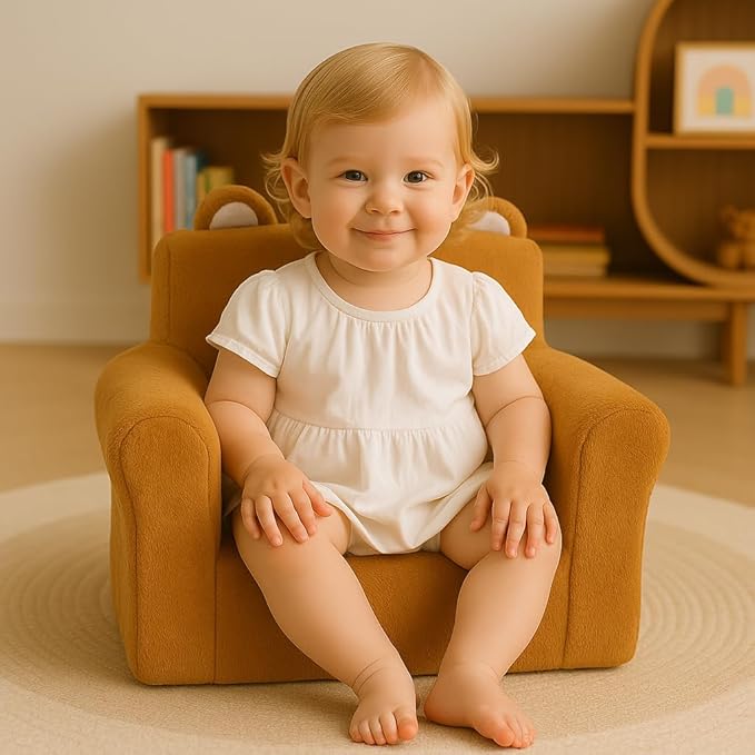 Cute Animal Toddler Foam Chair, Soft Faux Rabbit Fur, Removable Washable Cover, Kids Reading, Watching TV, or Relaxing, for Playroom, Bedroom, Living Room, 1-3 Years Old, Bear