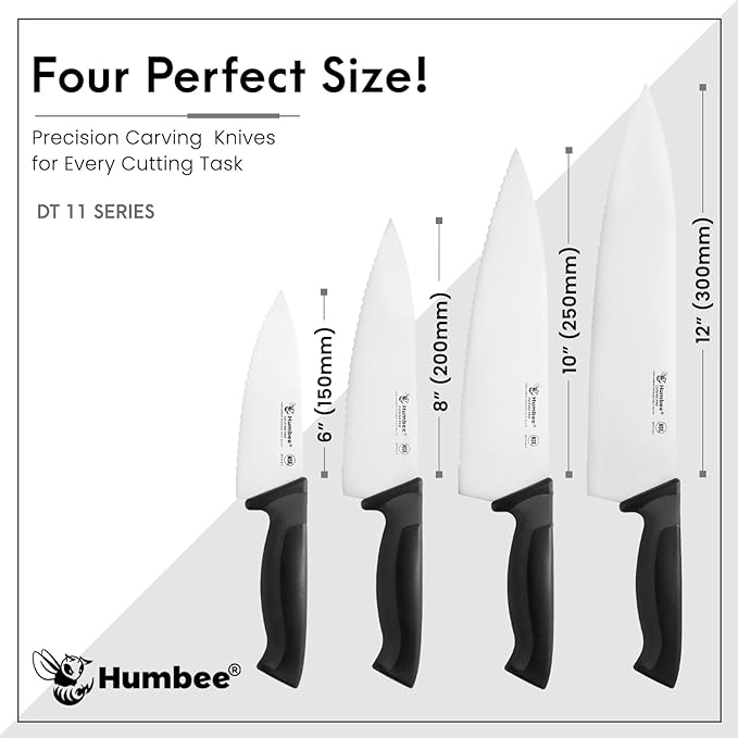 12 Inch Professional Chef Knife with Ergonomic Handle – NSF Certified Stainless Steel Kitchen Knife, Serrated Wave Teeth, Durable and Sharp Blade, DT 11 Series, Black