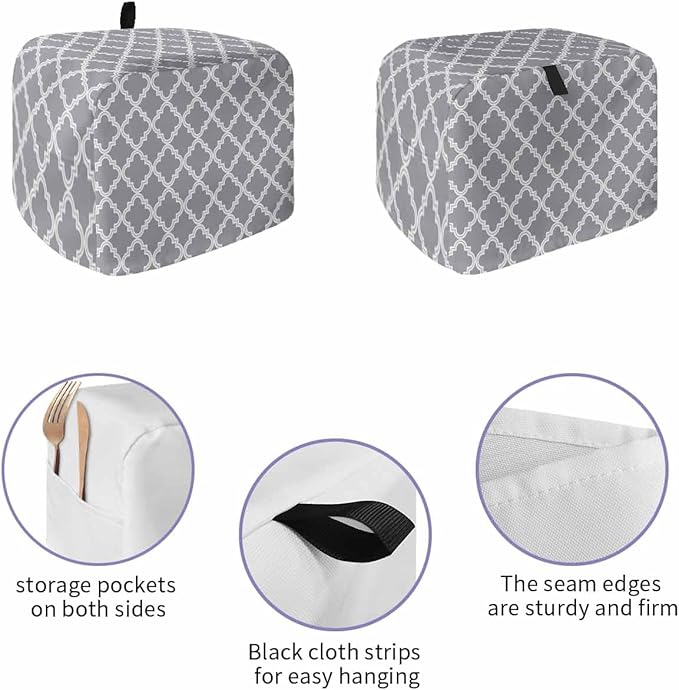 Toaster Cover 4 Slice Moroccan Pattern Toaster Oven Cover with Pockets Geometric Trellis Grey Dustproof Bakeware Protector Small Kitchen Appliance Dust Covers and Fingerprint Protection for Women